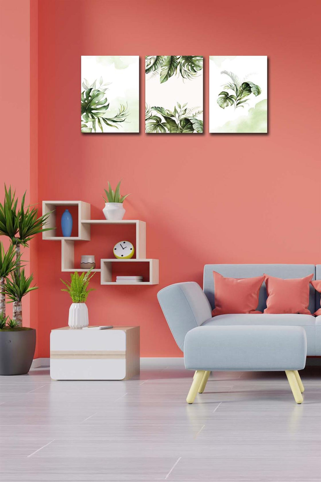 3 Parça Modern Tarzda yaprak Tablo Seti