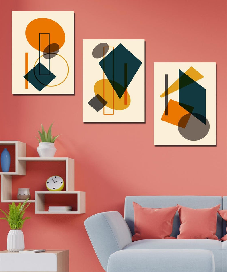 Sanatsal tarzda 3'lü dijital baskı tablo seti