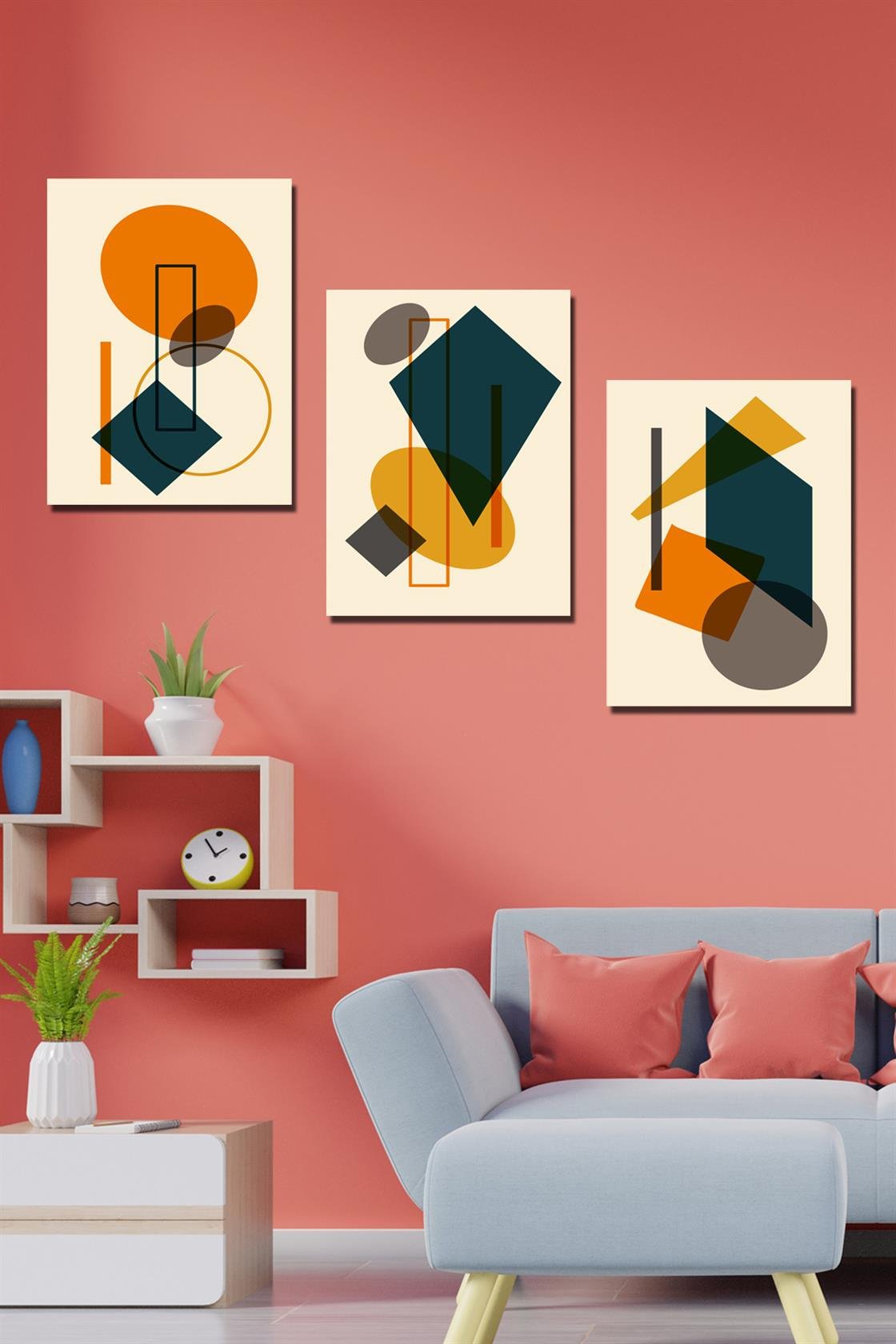 Sanatsal tarzda 3'lü dijital baskı tablo seti