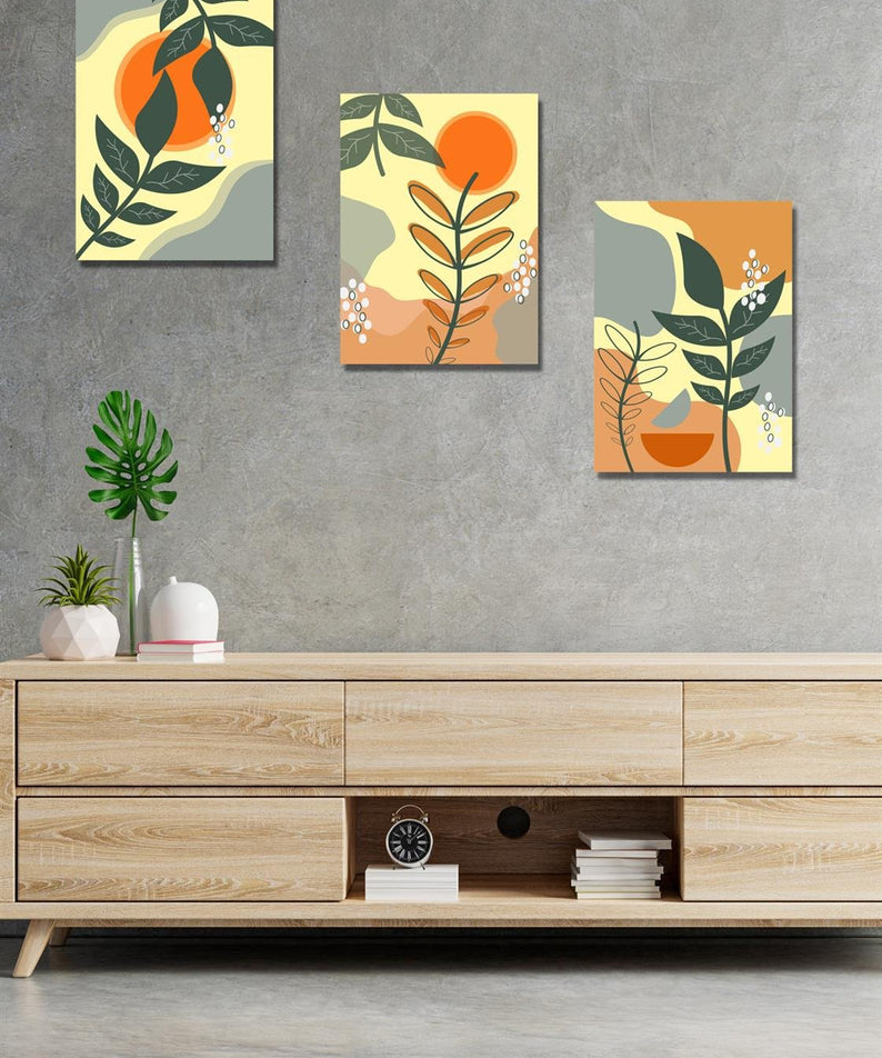 3 parça çiçek tarzı sanatsal tablo seti