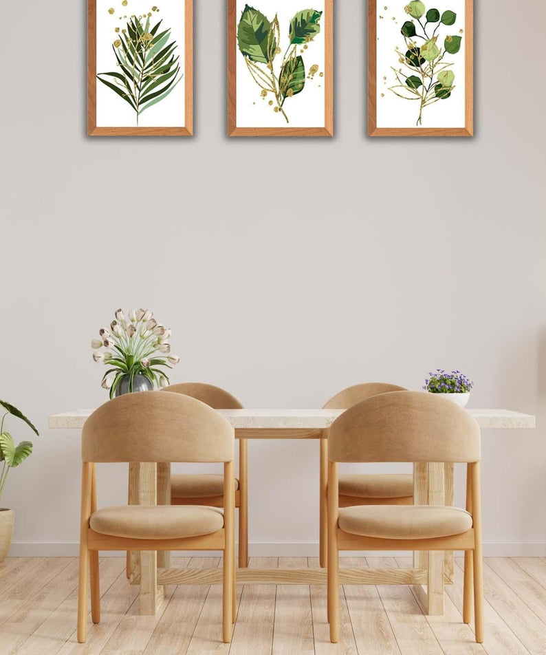 Yeşil Çiçek Temalı Ahşap Çerçeve Görünümlü Tablo Seti