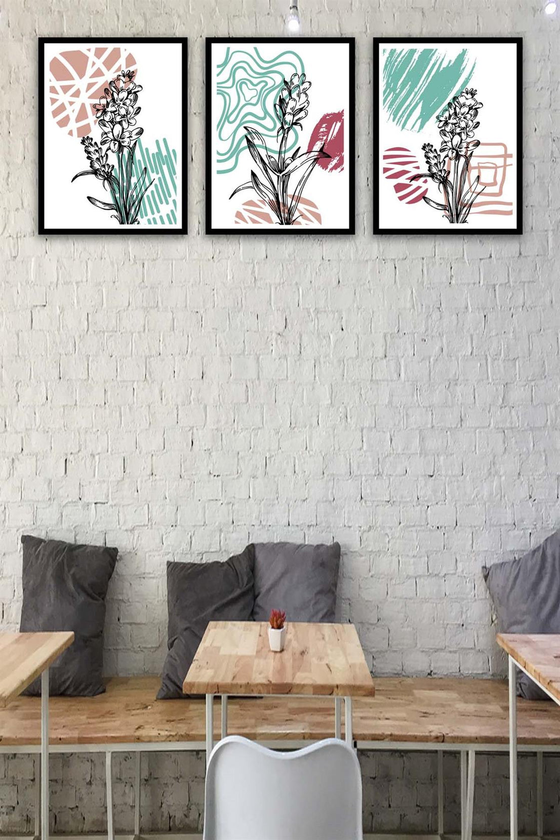 3 Parça Modern Sanat Tarzında Siyah Çerçeve Görünümlü Uv Baskı Mdf Tablo Seti