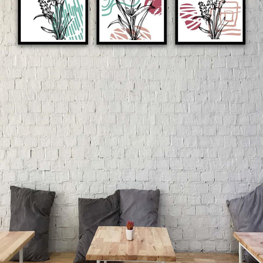 3 Parça Modern Sanat Tarzında Siyah Çerçeve Görünümlü Uv Baskı Mdf Tablo Seti