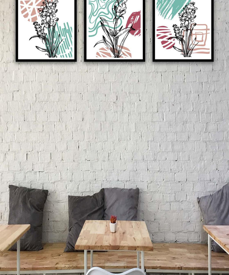 3 Parça Modern Sanat Tarzında Siyah Çerçeve Görünümlü Uv Baskı Mdf Tablo Seti