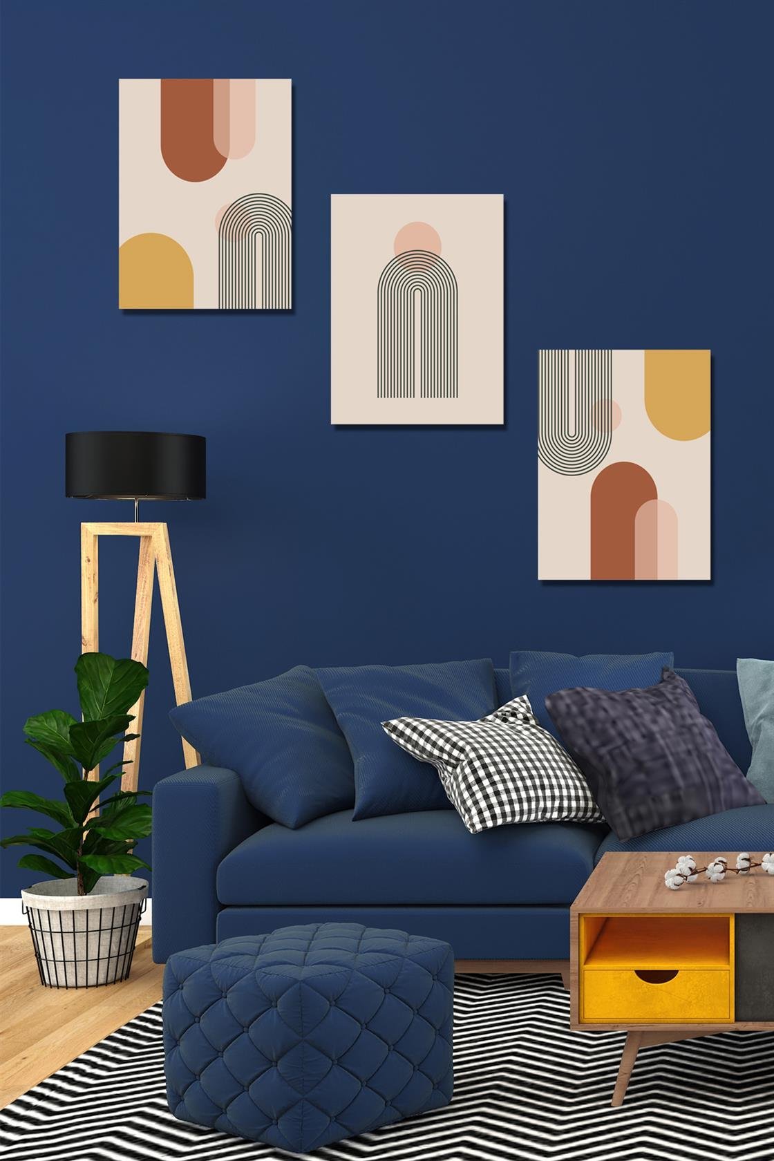 Bohem tarzı 3'lü sanatsal tablo seti