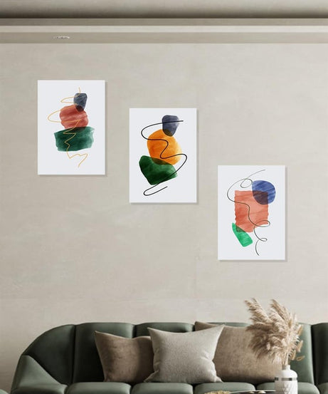 Sanatsal suluboya görünümlü 3'lü tablo seti