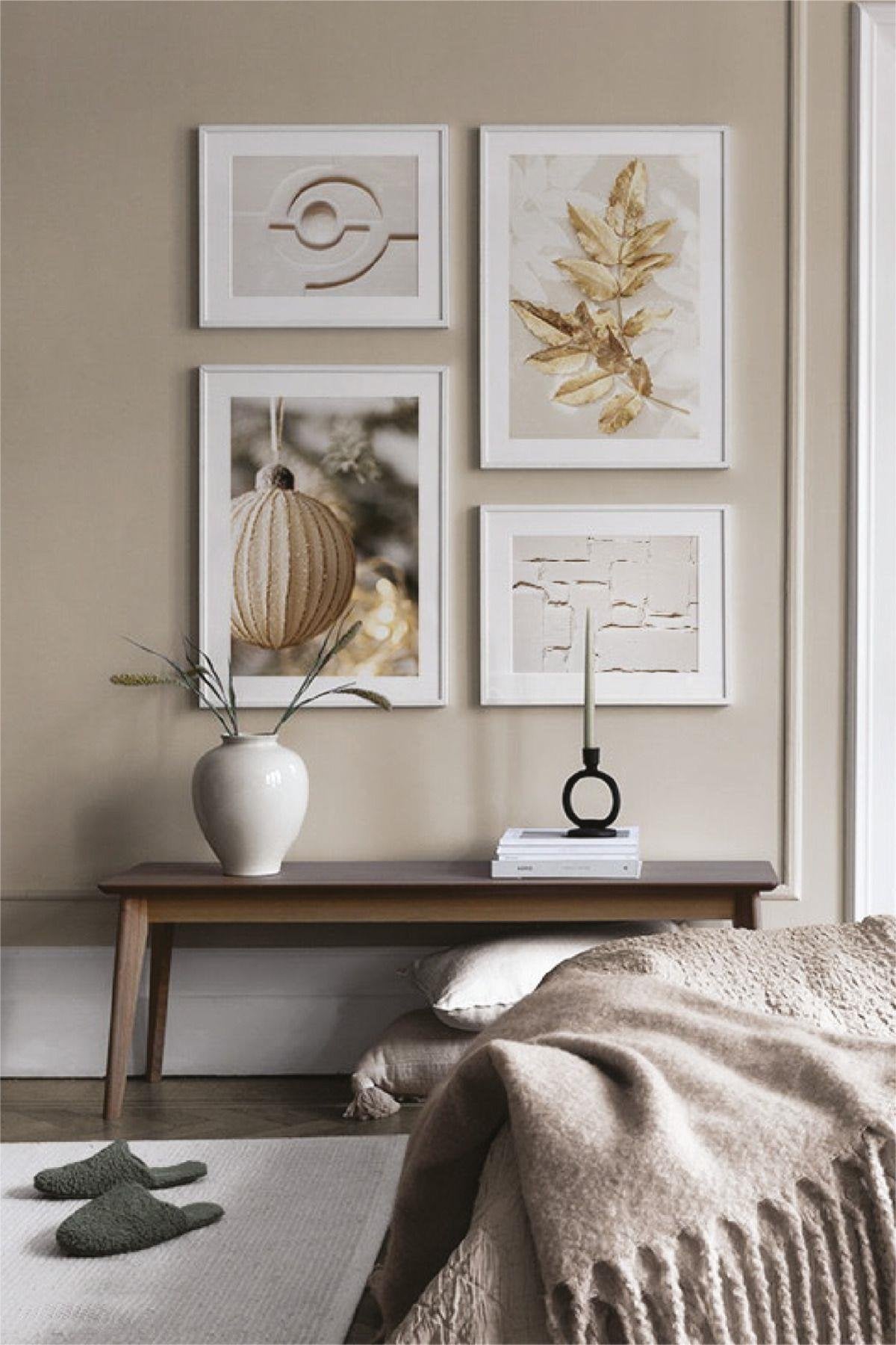 Gold Renginde Modern Sanat Tarzında Tablo Seti