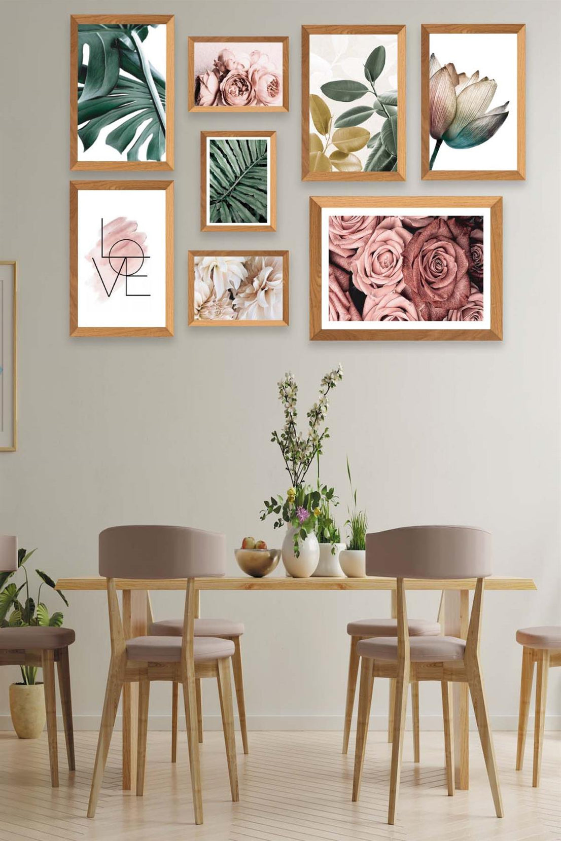 Love Gül Ve Botanik Çiçekler Temalı Tablo Seti