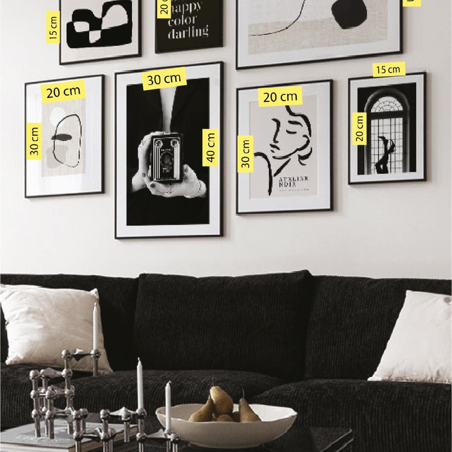 7 Parça Black Happy Colur Darling Tarzında (SİYAH ÇERÇEVE GÖRÜNÜMLÜ) Tablo Seti