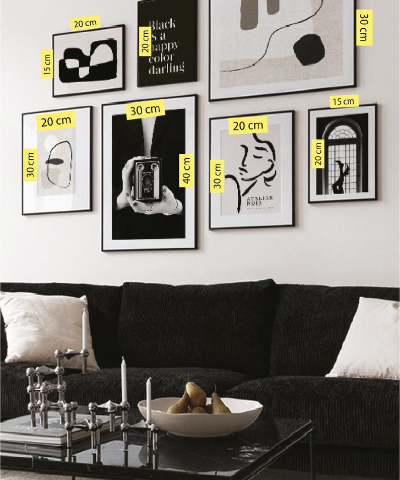 7 Parça Black Happy Colur Darling Tarzında (SİYAH ÇERÇEVE GÖRÜNÜMLÜ) Tablo Seti