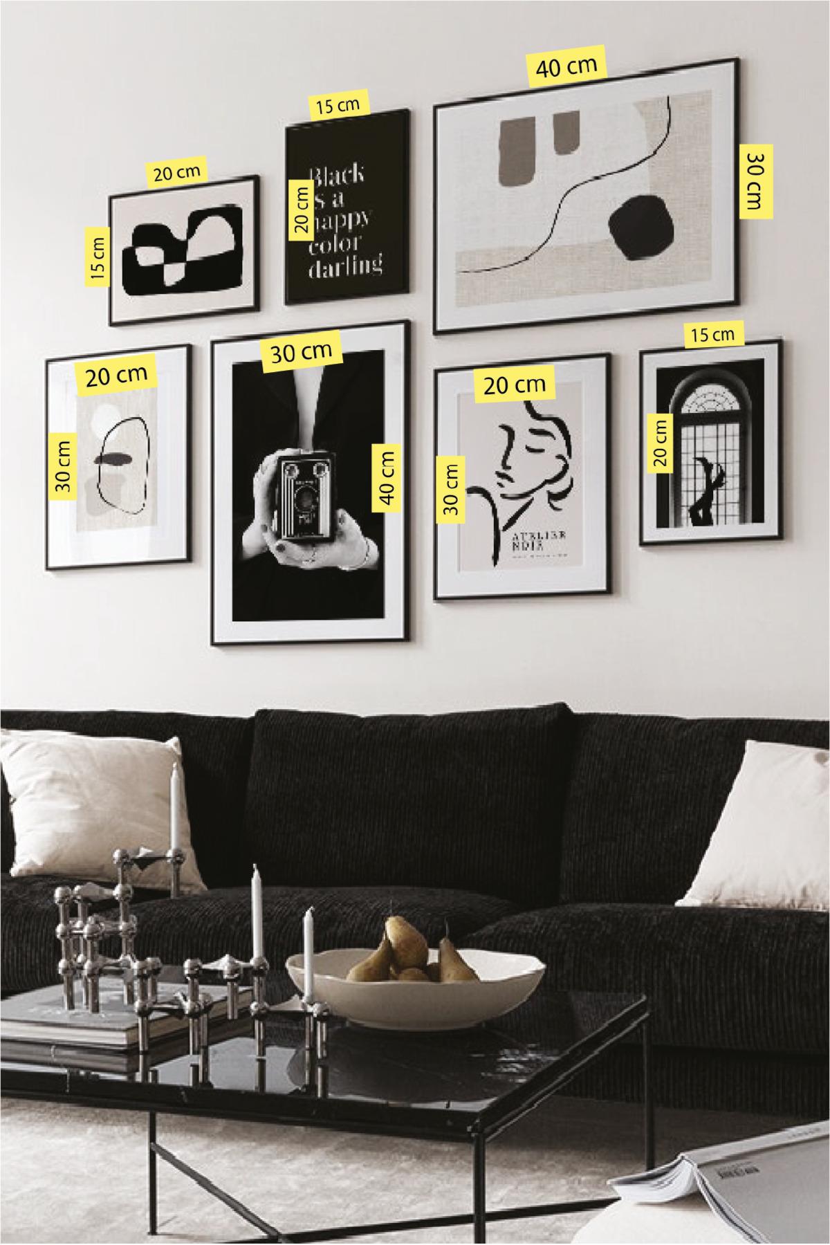 7 Parça Black Happy Colur Darling Tarzında (SİYAH ÇERÇEVE GÖRÜNÜMLÜ) Tablo Seti