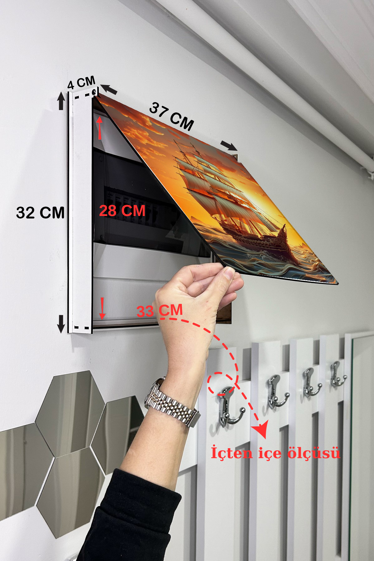 Gün Batımı Ve Yelkenli Gemi Temalı Ahşap Sigorta Saklama Kutusu