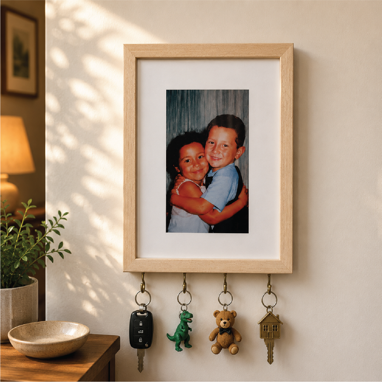 Kişiye Özel Fotoğraflı Tablo Anahtarlık Askılığı I Ahşap Çerçeveli (4 Kancalı)
