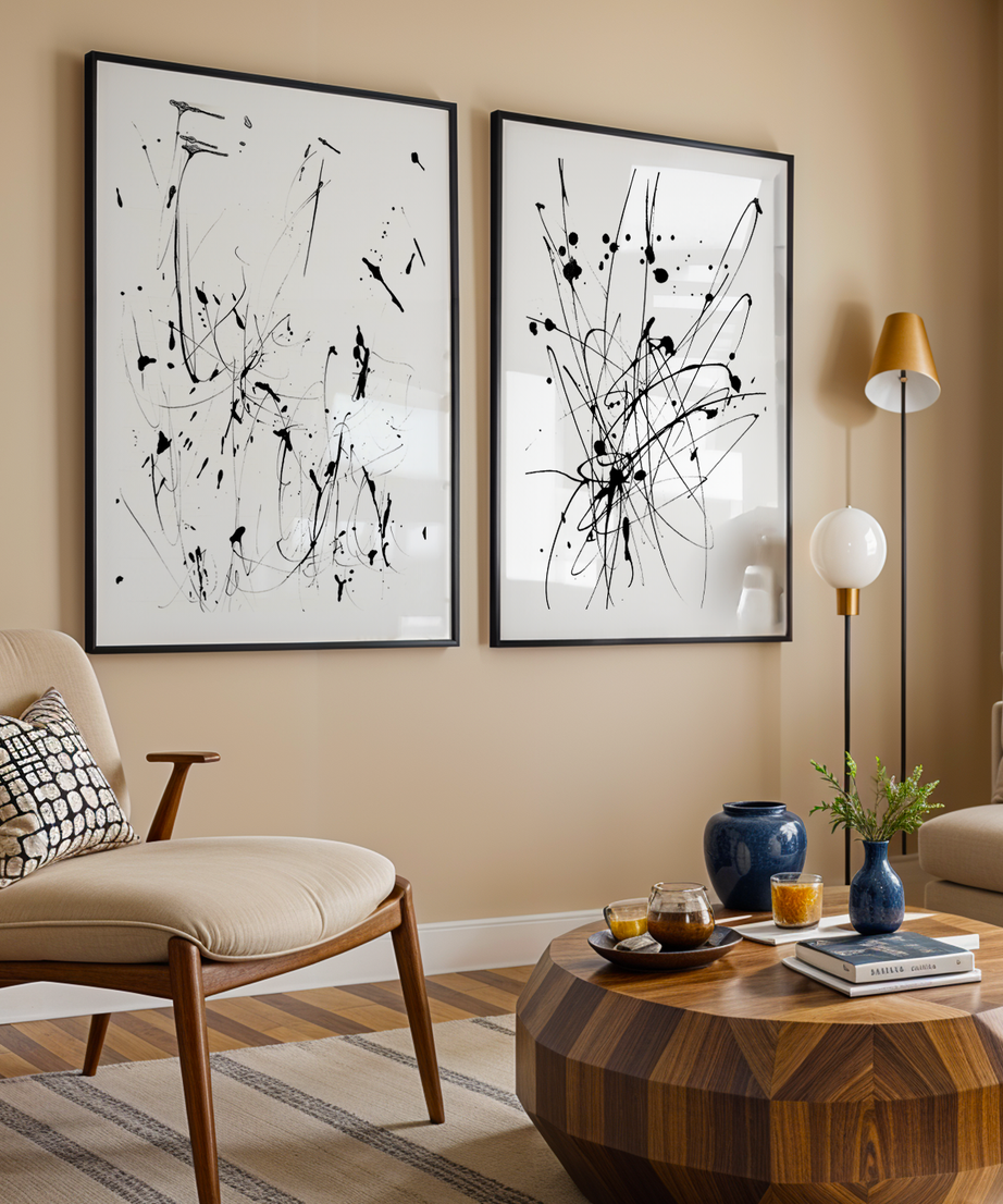 Ink Motion 2 Parça Siyah Çerçeveli Ahşap Tablo Seti