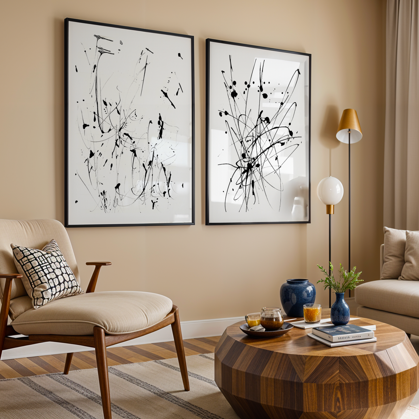 Ink Motion 2 Parça Siyah Çerçeveli Ahşap Tablo Seti