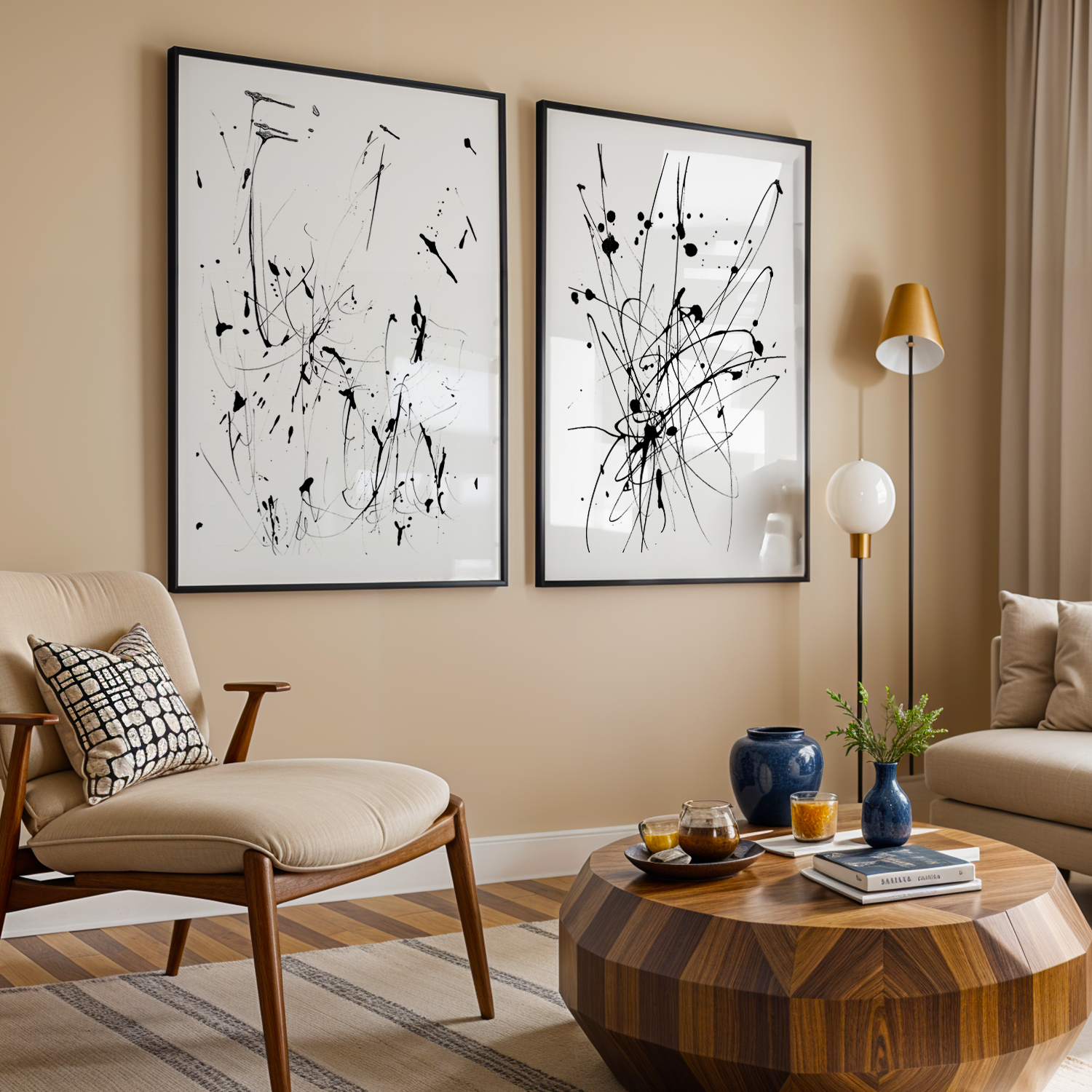 Ink Motion 2 Parça Siyah Çerçeveli Ahşap Tablo Seti