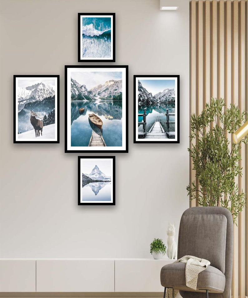 İsveç Dağ Ve Göl Manzara Temalı Tablo Seti