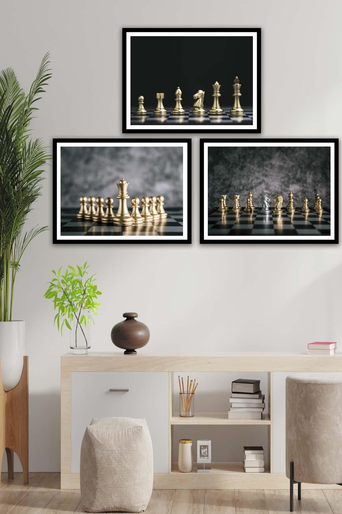 Satranç Temalı Siyah Çerçeve Görünümlü Tablo Seti