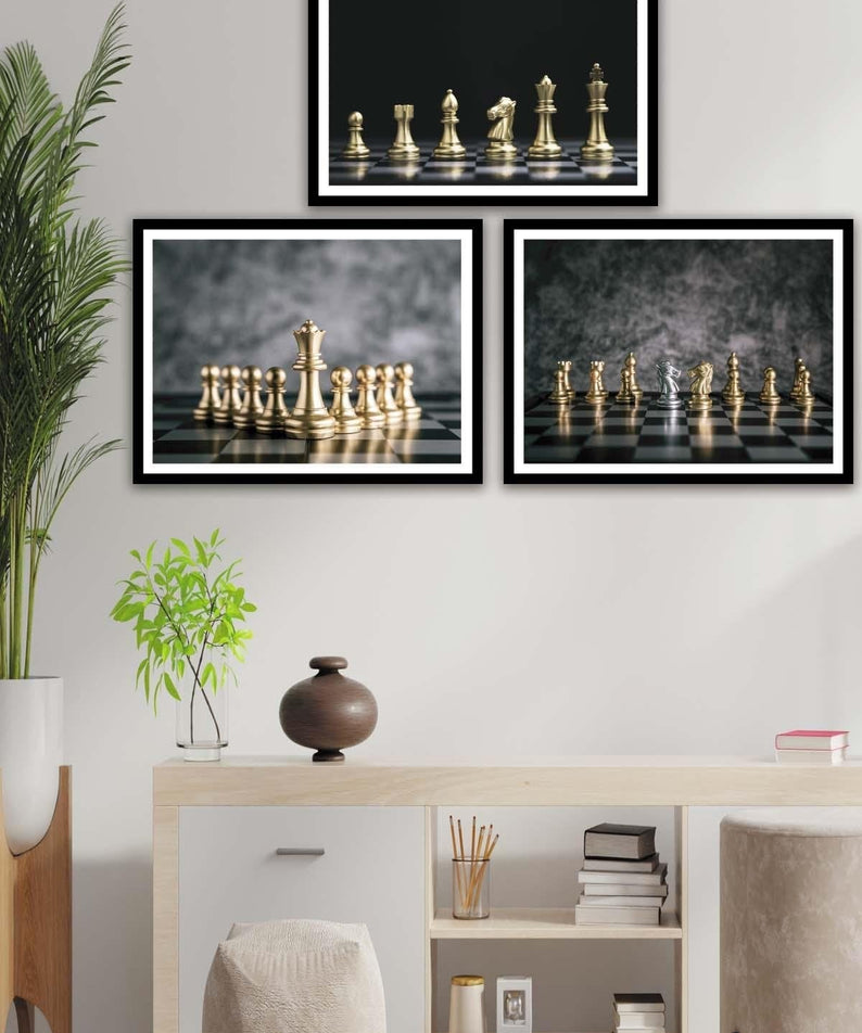 Satranç Temalı Siyah Çerçeve Görünümlü Tablo Seti