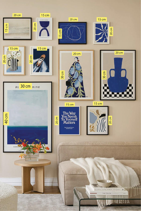 11 Parça The Way You Speak Blue Tarzında (AHŞAP VE ÇERÇEVE GÖRÜNÜMLÜ) Tablo Seti