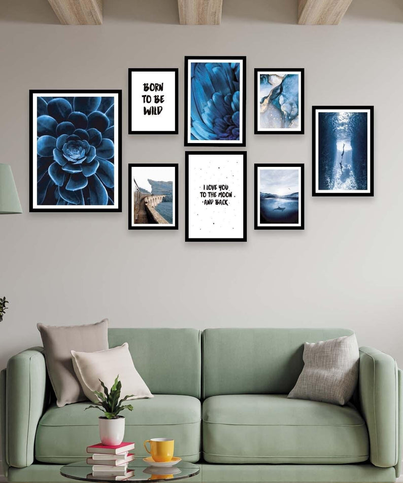 Blue Çiçek Ve Manzara Temalı Tablo Seti