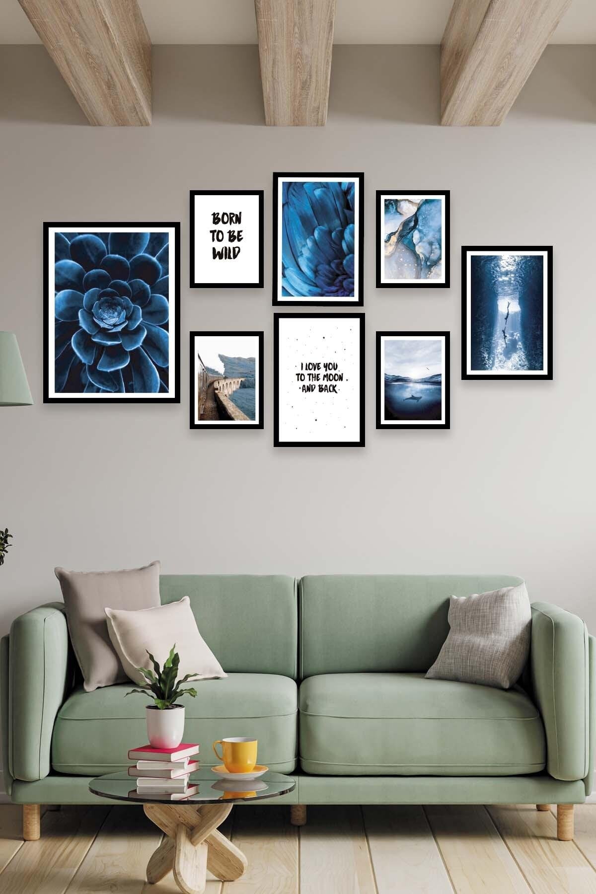 Blue Çiçek Ve Manzara Temalı Tablo Seti