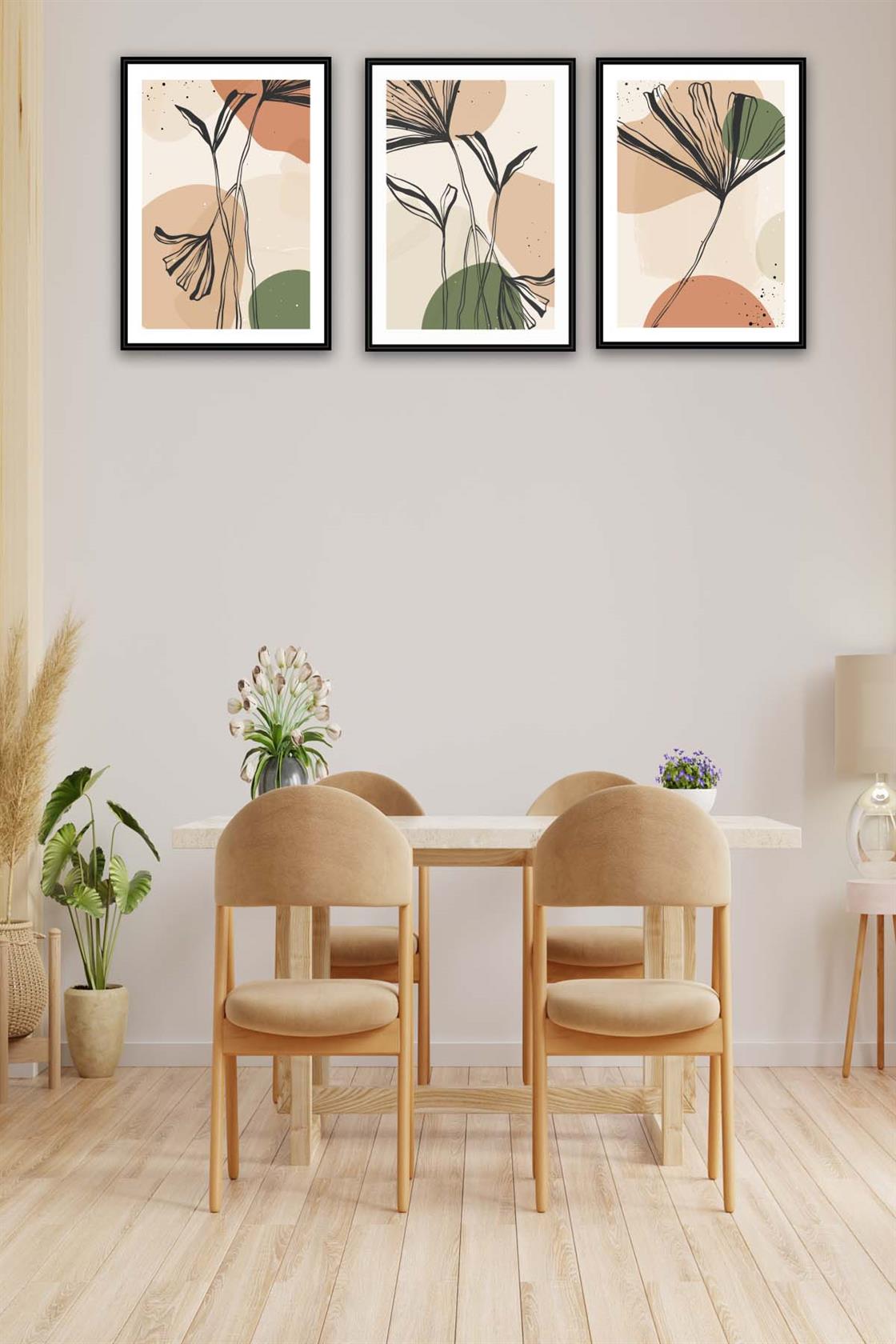 3 Parça Artline Çiçek Tasarım Uv Baskı Mdf Tablo Seti