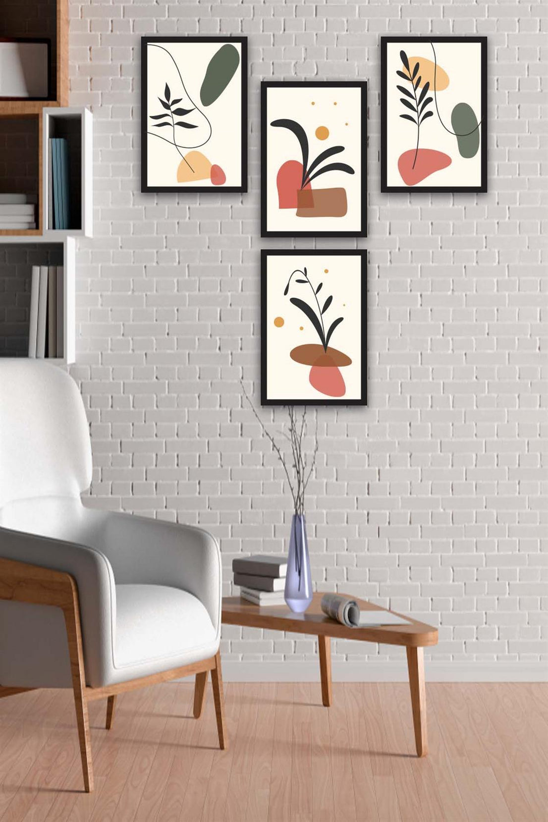 4 Parça Renkli Modern Bohem Tarzda Siyah Çerçeve Görünümlü Uv Baskı Mdf Tablo Seti