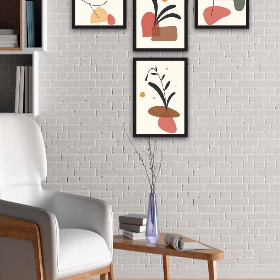 4 Parça Renkli Modern Bohem Tarzda Siyah Çerçeve Görünümlü Uv Baskı Mdf Tablo Seti