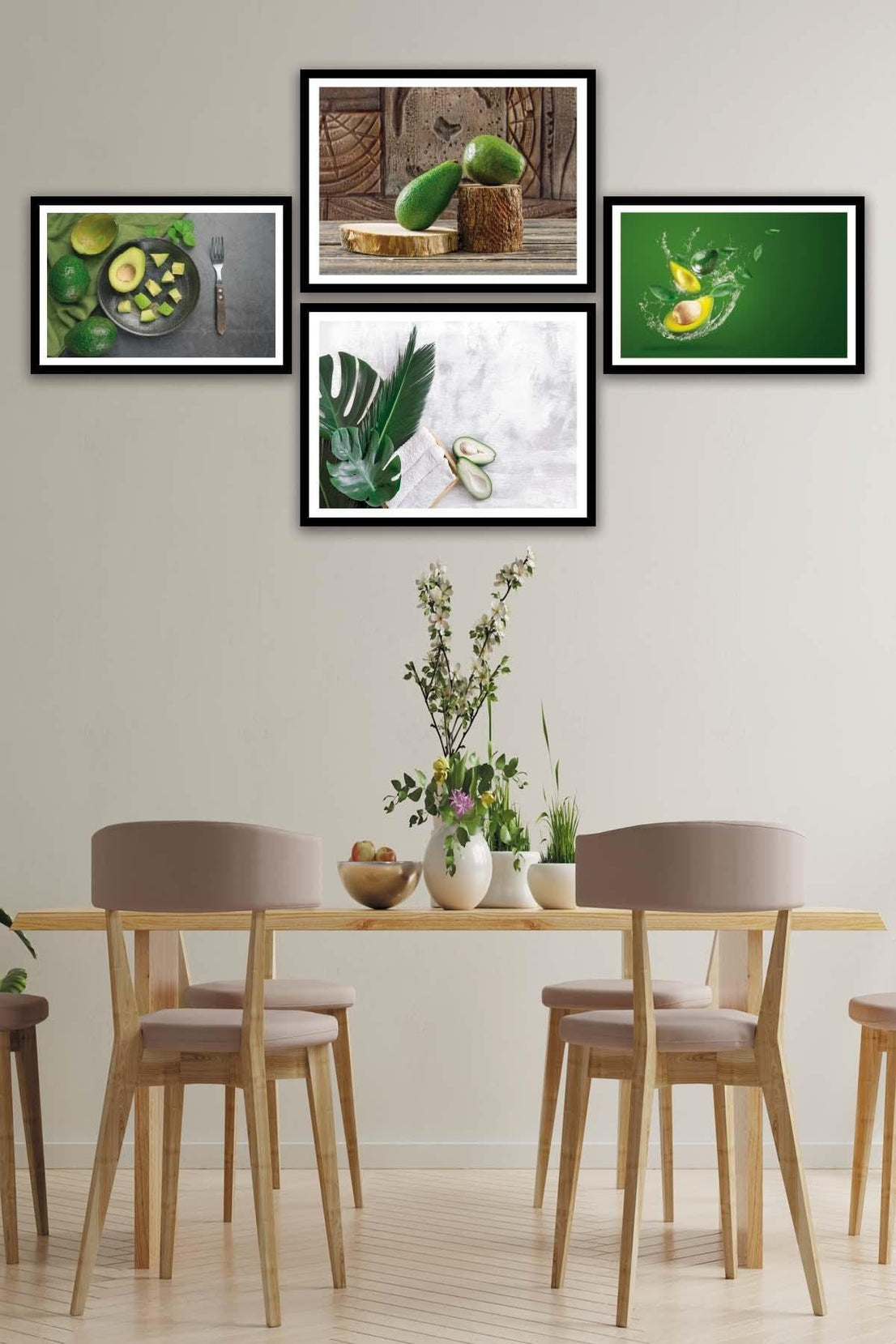 Avokado Temalı Siyah Çerçeve Görünümlü Tablo Seti