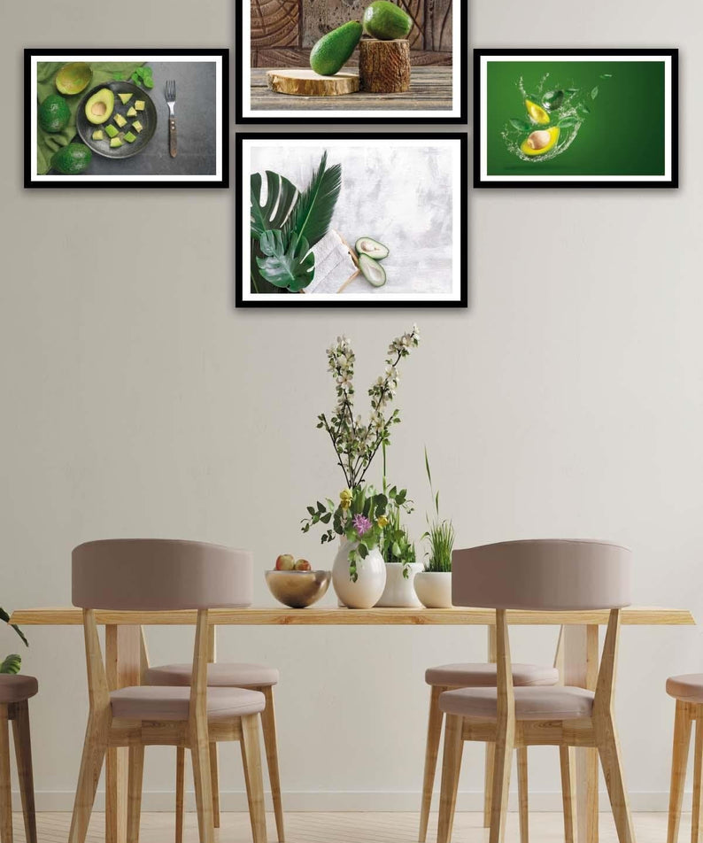 Avokado Temalı Siyah Çerçeve Görünümlü Tablo Seti