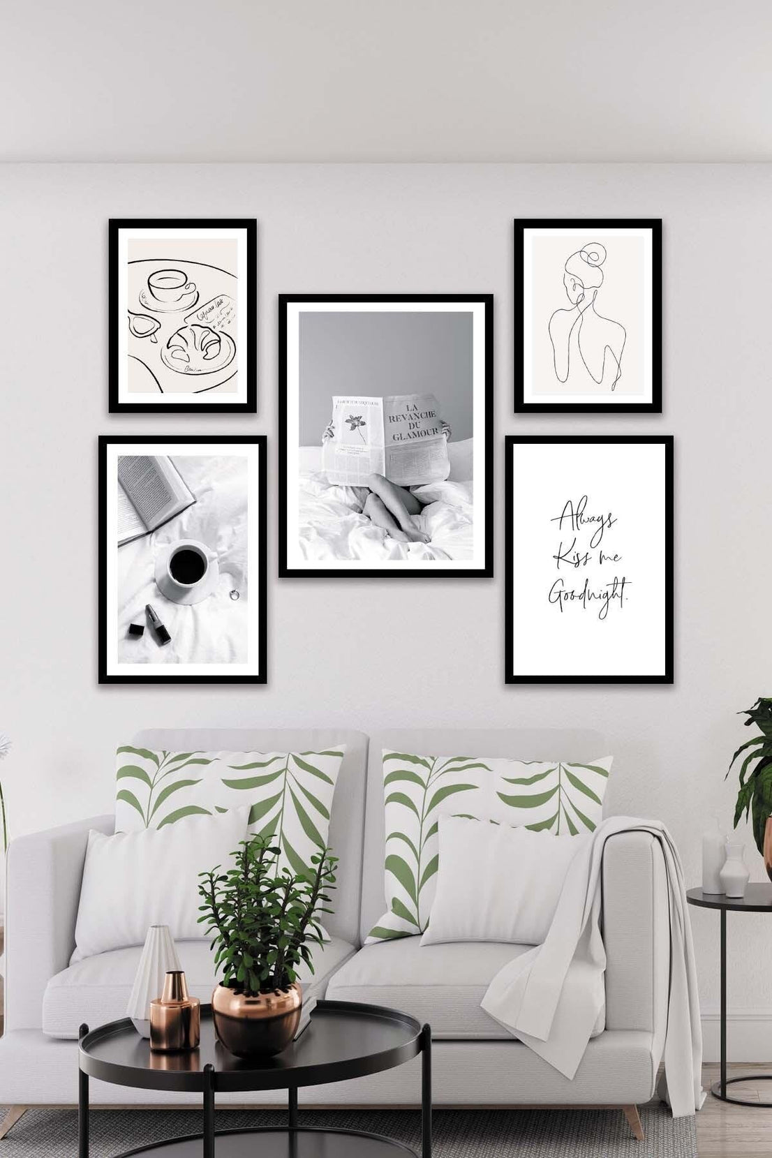 Kahve Kitap Line Art Temalı Tablo Seti