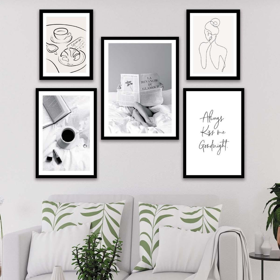 Kahve Kitap Line Art Temalı Tablo Seti
