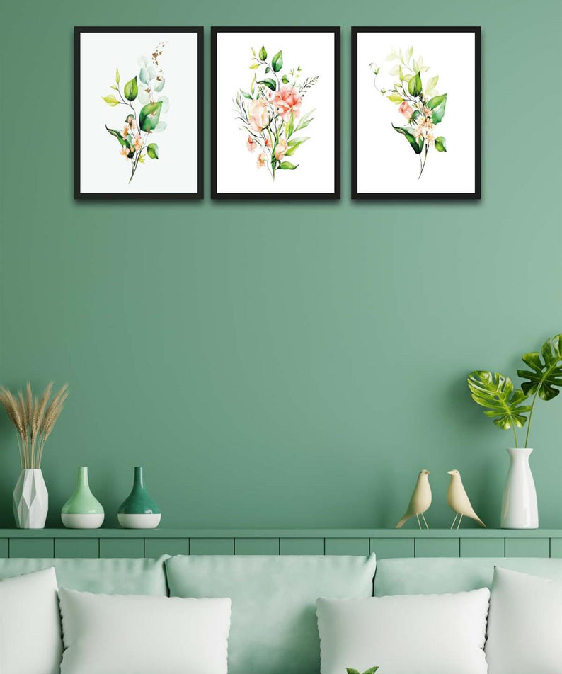 3 Parça Bohem Tarzı Dijital Baskı Yeşil Çiçekler