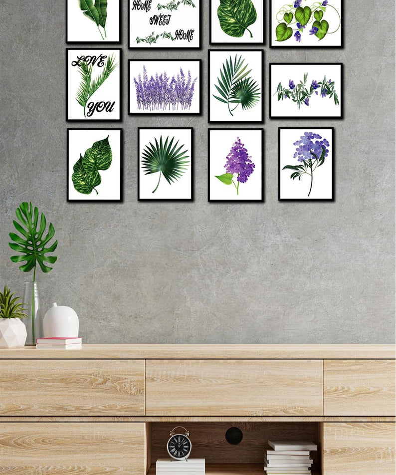 12 Parça Yeşil Yaprak Tarzında Tablo Seti