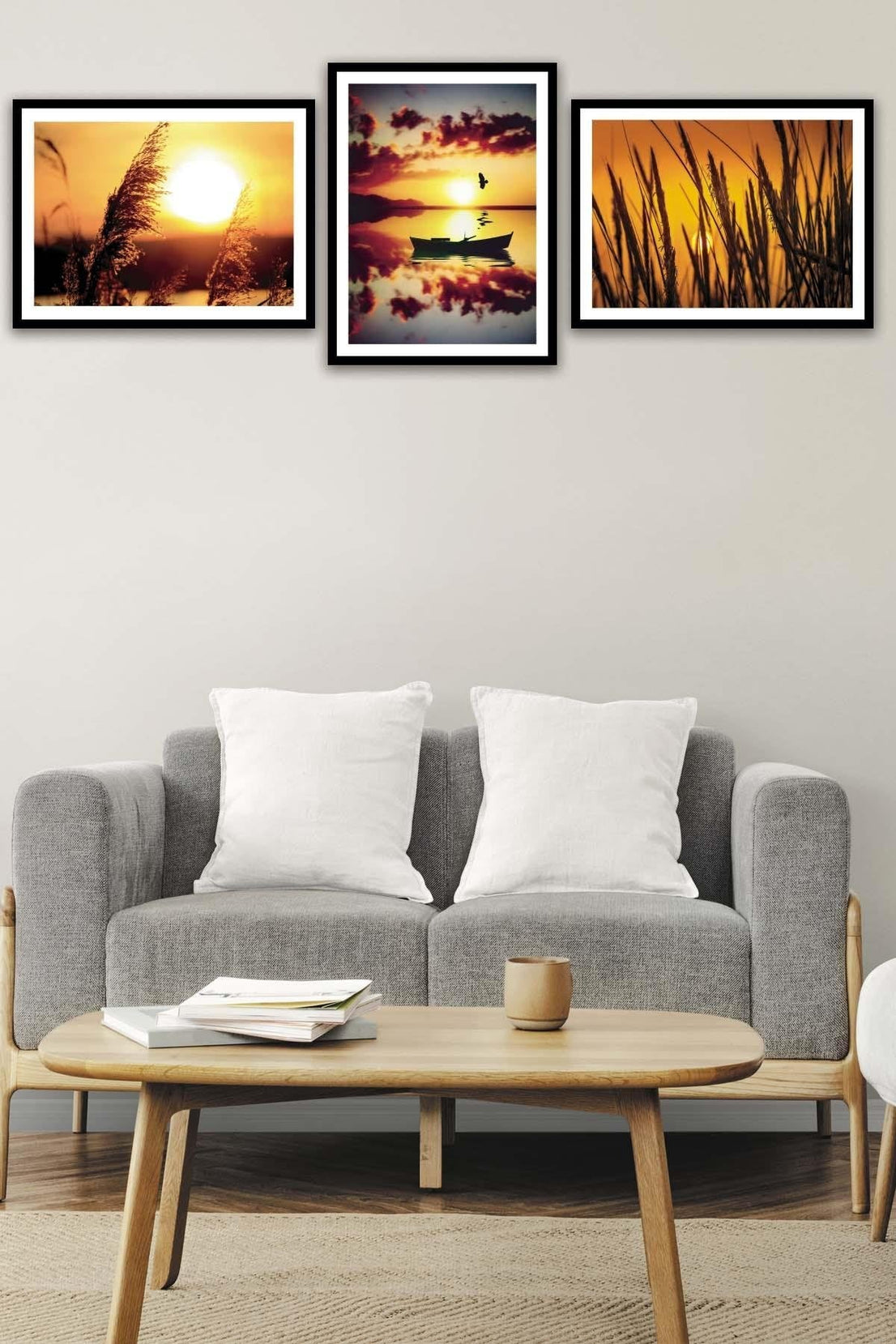 Günbatımı Temalı Siyah Çerçeve Görünümlü Tablo Seti