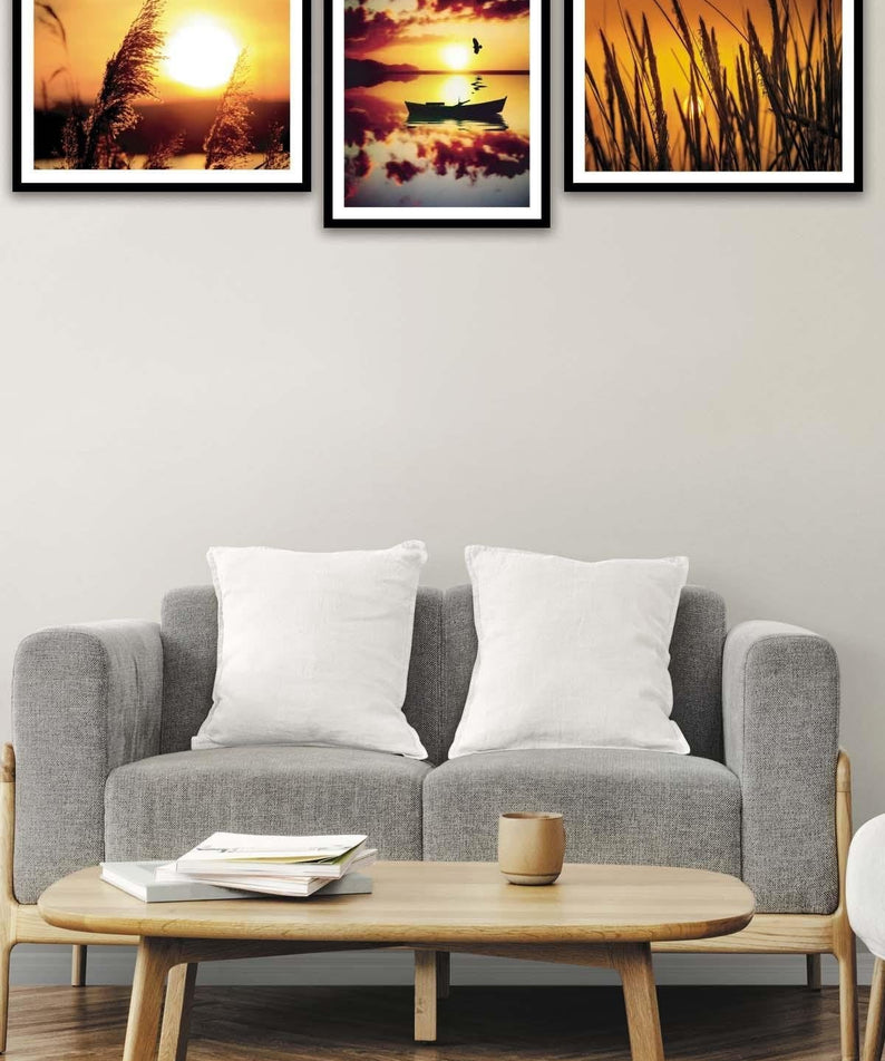 Günbatımı Temalı Siyah Çerçeve Görünümlü Tablo Seti