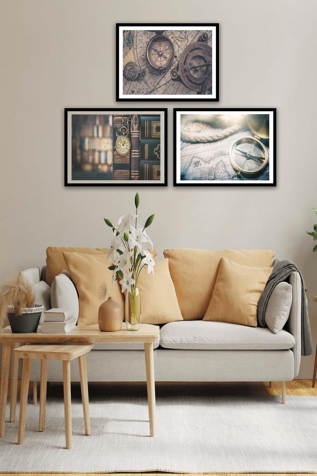 Pusula Temalı Siyah çerçeve Görünümlü Tablo Seti