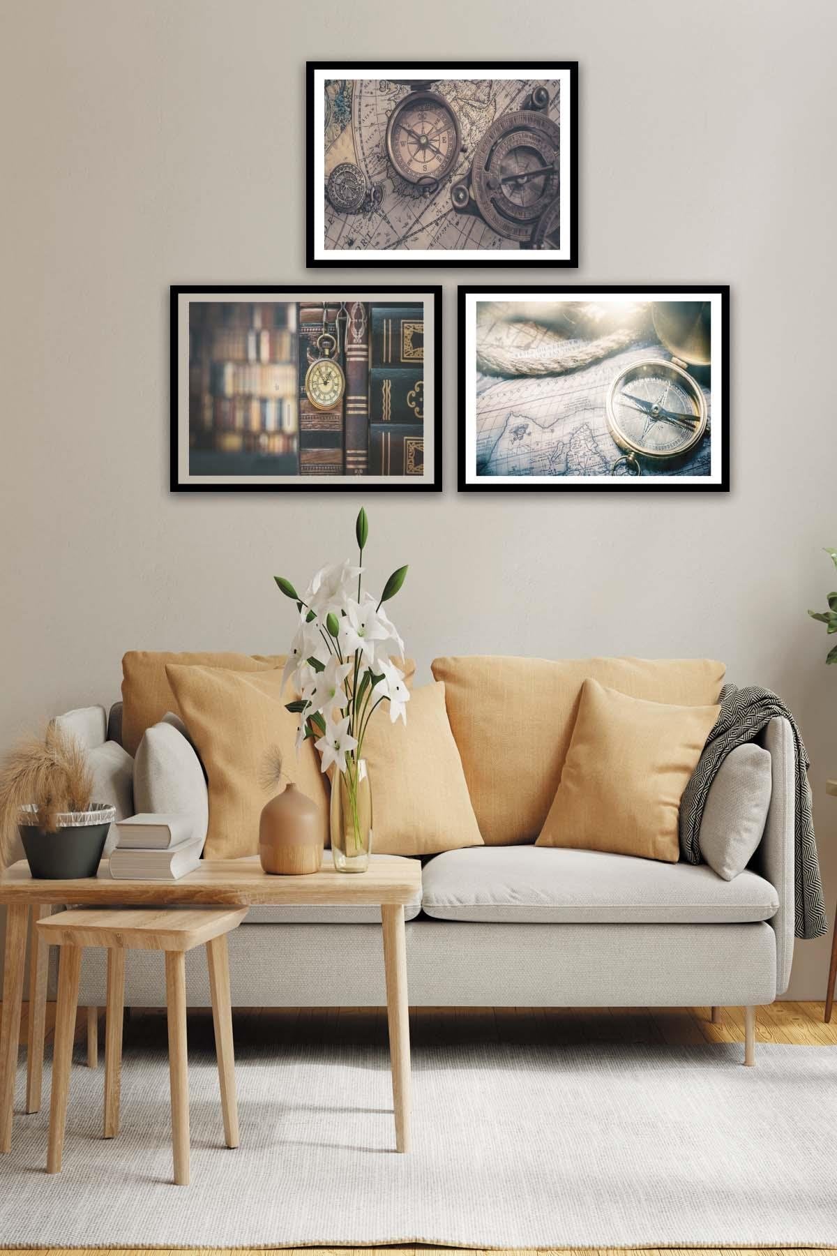 Pusula Temalı Siyah çerçeve Görünümlü Tablo Seti