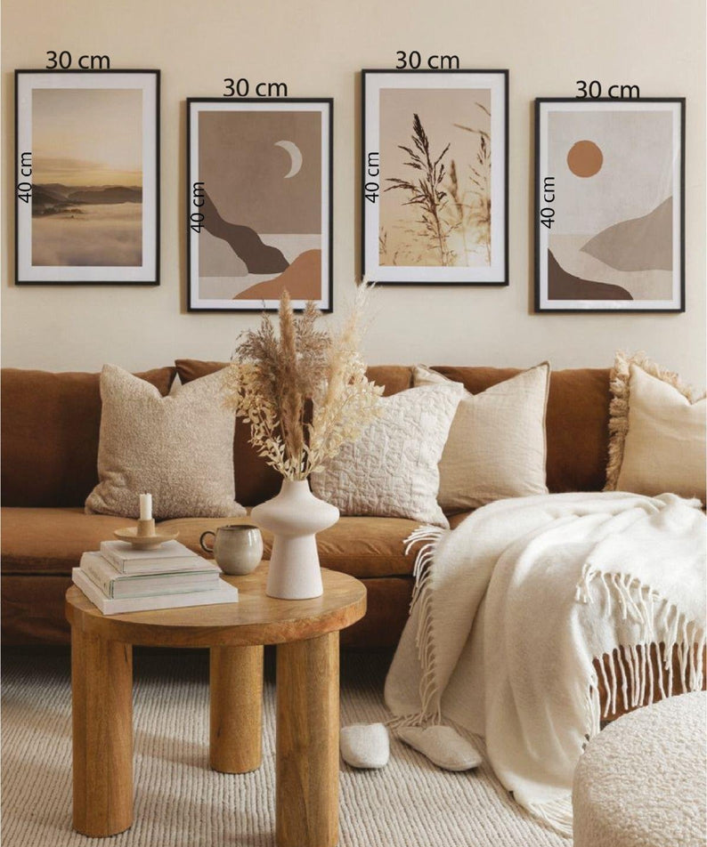 4 Parça Günbatımı Temalı Siyah Çerçeve Görünümlü Tablo Seti