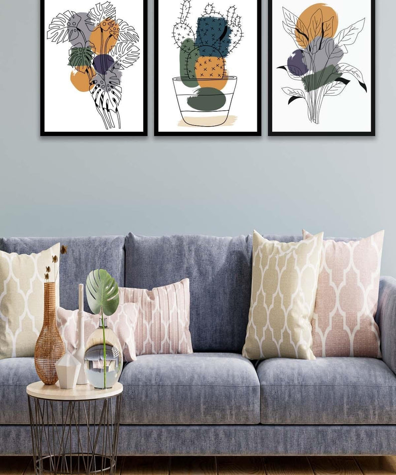 3 Parça Modern Tarzda Kaktüs Tablo Seti