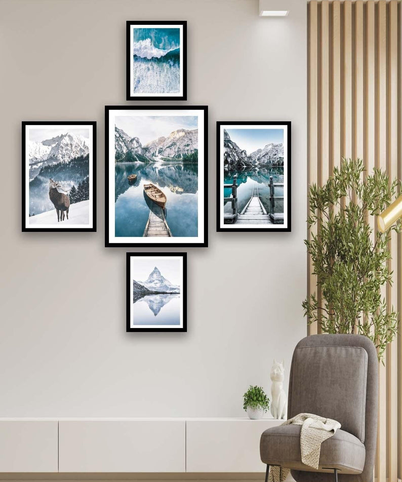 İsveç Dağ Ve Göl Manzara Temalı Tablo Seti