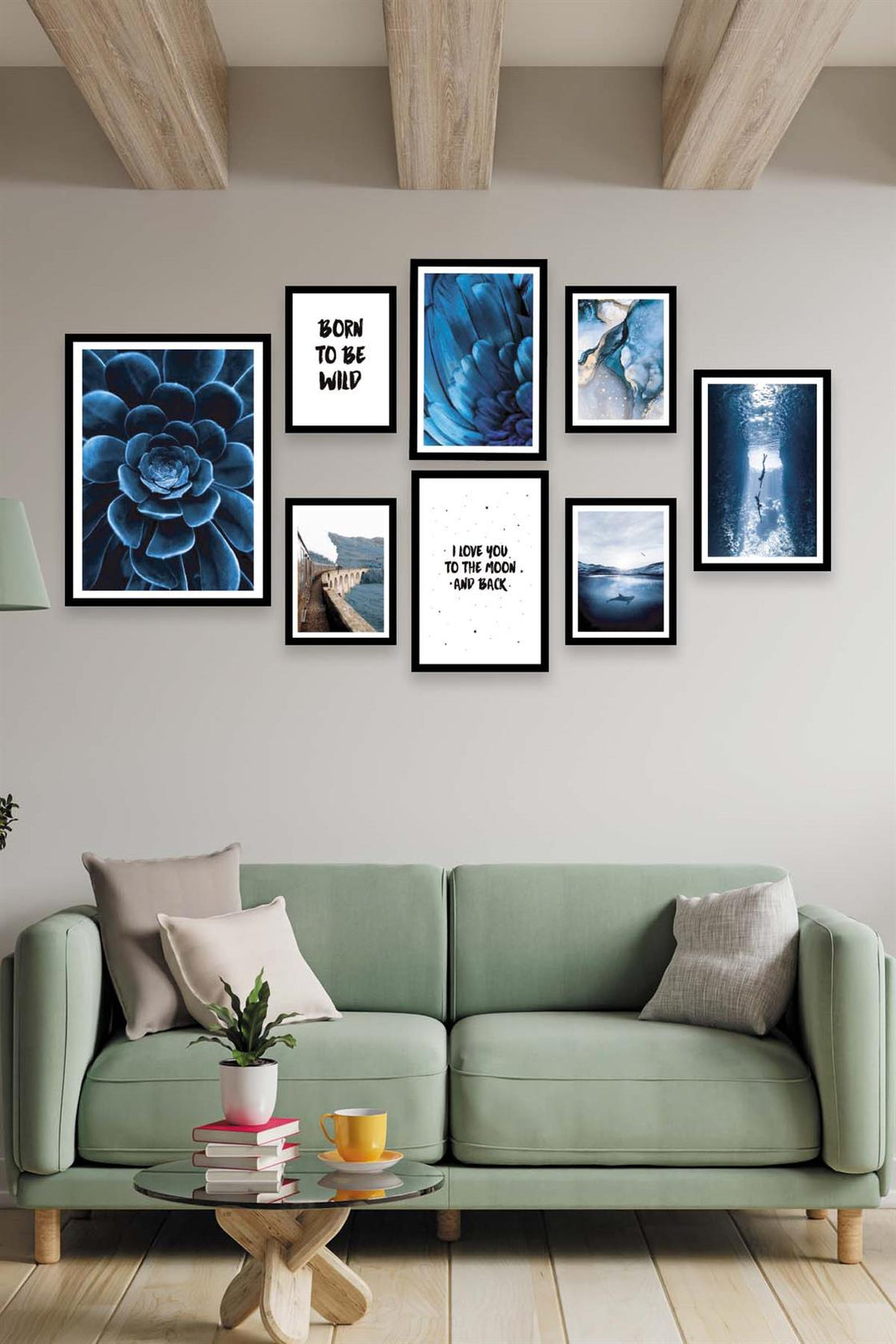 Blue Çiçek Ve Manzara Temalı Tablo Seti