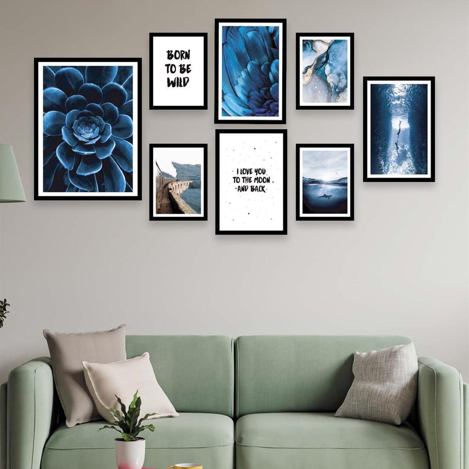 Blue Çiçek Ve Manzara Temalı Tablo Seti