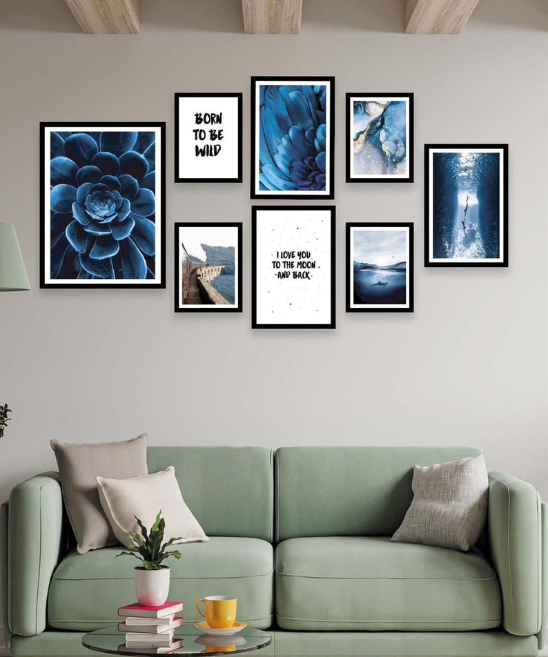 Blue Çiçek Ve Manzara Temalı Tablo Seti