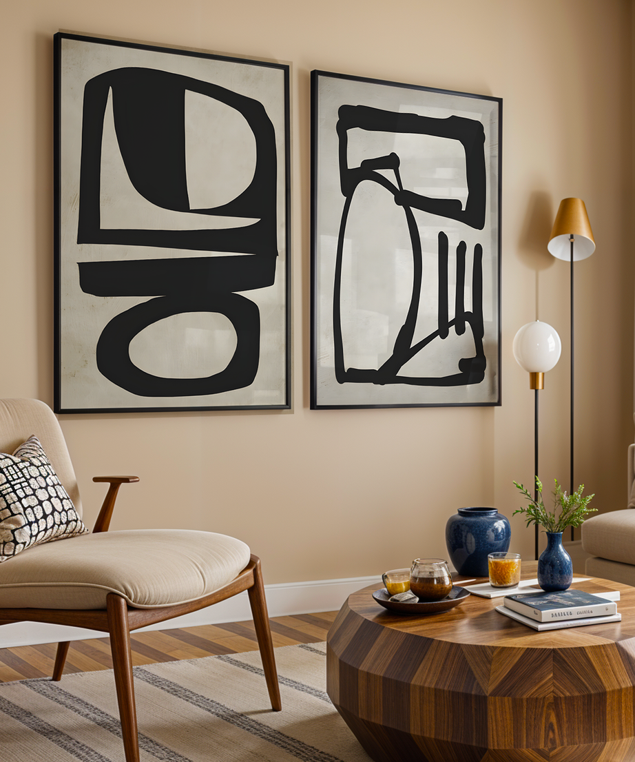 Bold Forms 2 Parça Siyah Çerçeveli Ahşap Tablo Seti
