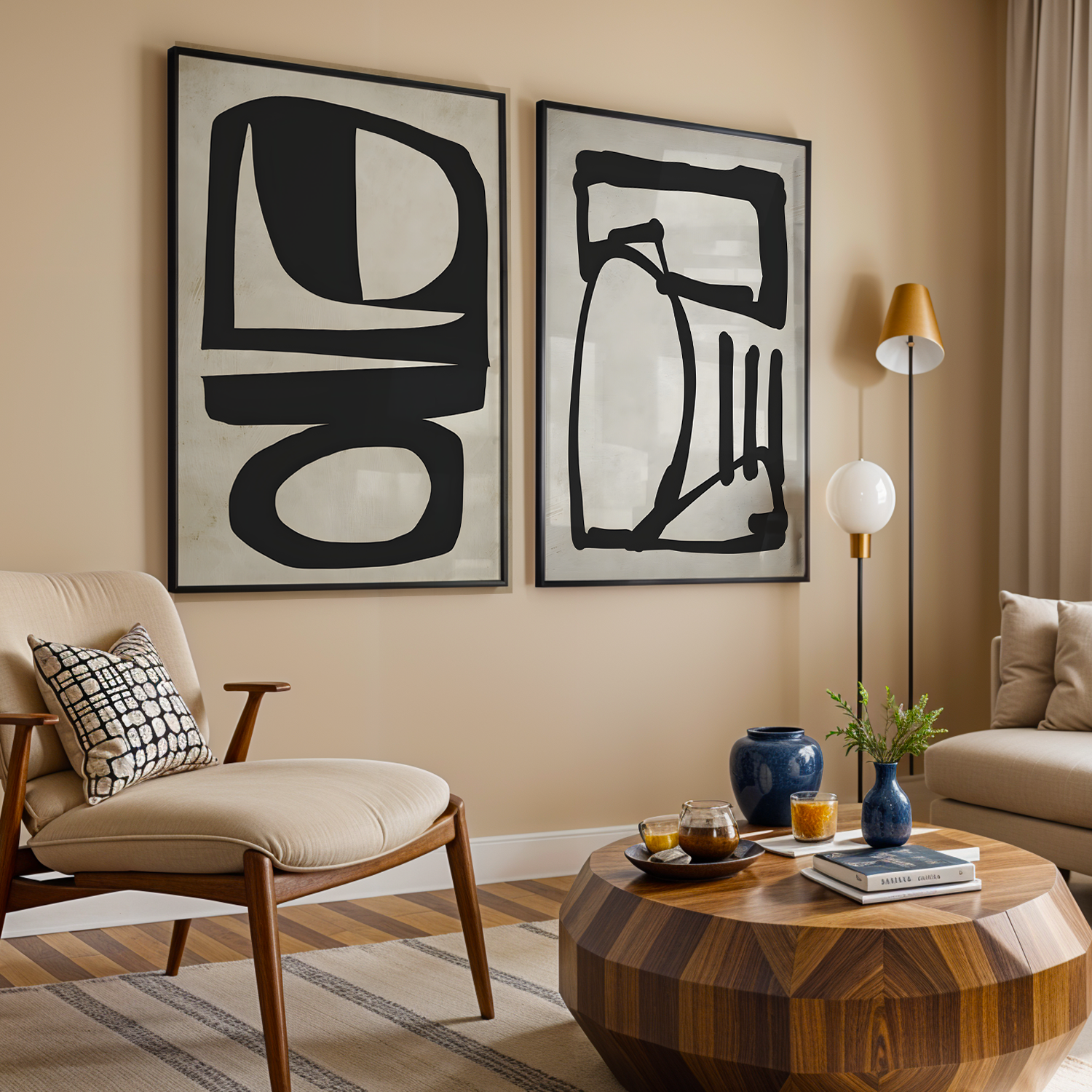 Bold Forms 2 Parça Siyah Çerçeveli Ahşap Tablo Seti