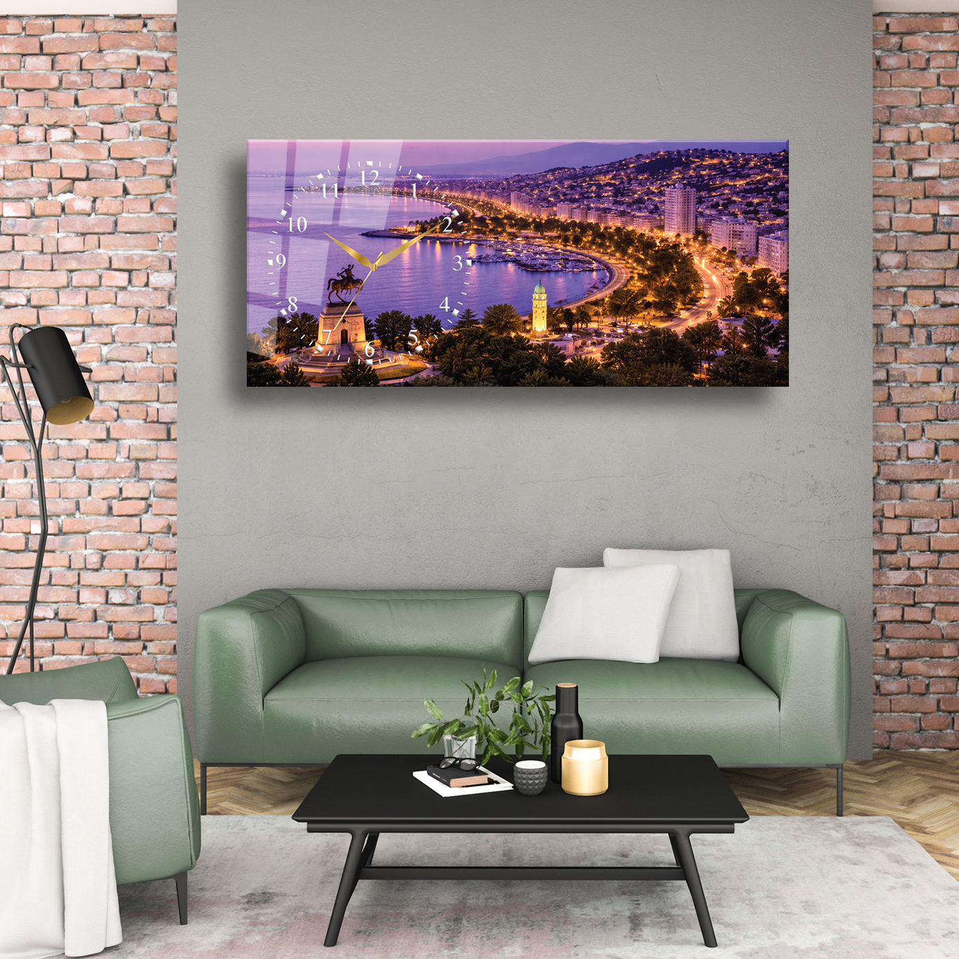 Samsun Atatürk Anıtı Sahil Manzarası Temalı Temperli Saatli Cam Tablo