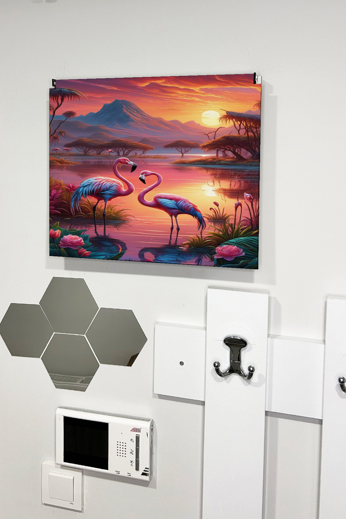 Flamingo Ve Gün Batımı Temalı Ahşap Sigorta Saklama Kutusu