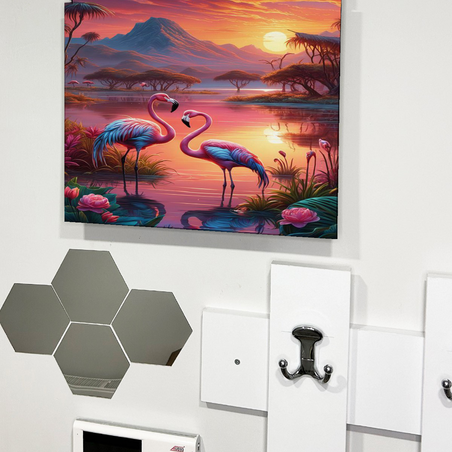 Flamingo Ve Gün Batımı Temalı Ahşap Sigorta Saklama Kutusu